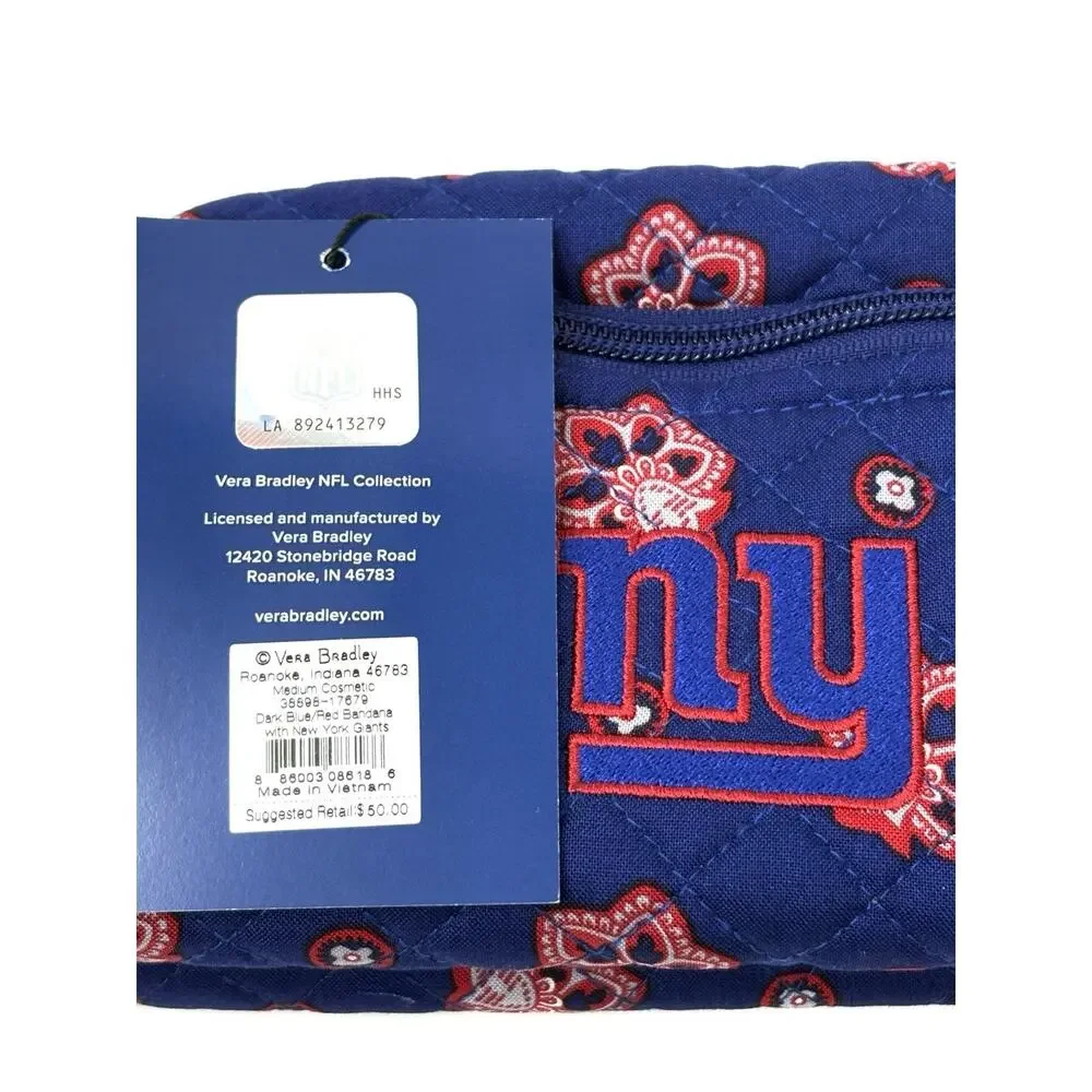 Vera Bradley NFL New York NY Giants Makeup Medium Cosmetic Bag Pouch NWT